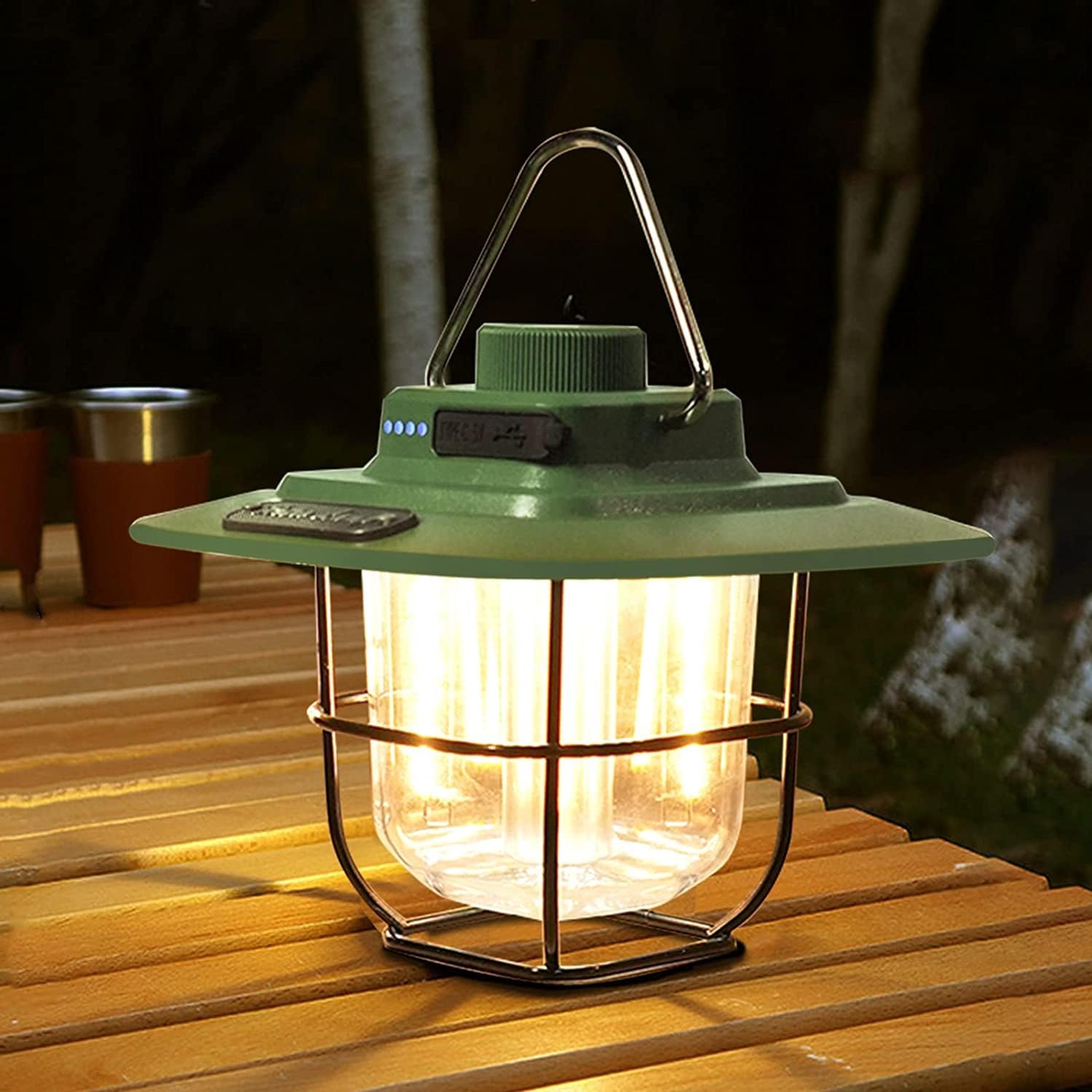 Skandika Forsol - Lanterne de Camping LED Rétro Rechargeable avec Batterie 4400mAh et Intensité Variable - La Tente Gonflable