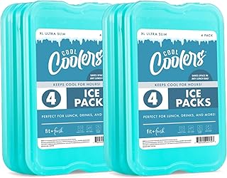 Cool Coolers by Fit + Fresh, Reusable & Long-Lasting XL Slim Ice Packs, Cold Packs for Lunch Boxes, Ice Packs for Lunch Bags. Cooler Accessories for Camping, Beach, Lunch, and Work, 8PK, Green