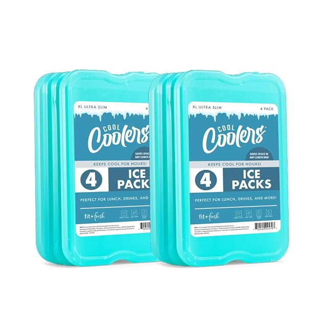 Cool Coolers by Fit Fresh Reusable Long-Lasting XL Slim Ice Packs Cold Packs for Lunch Boxes Ice Packs