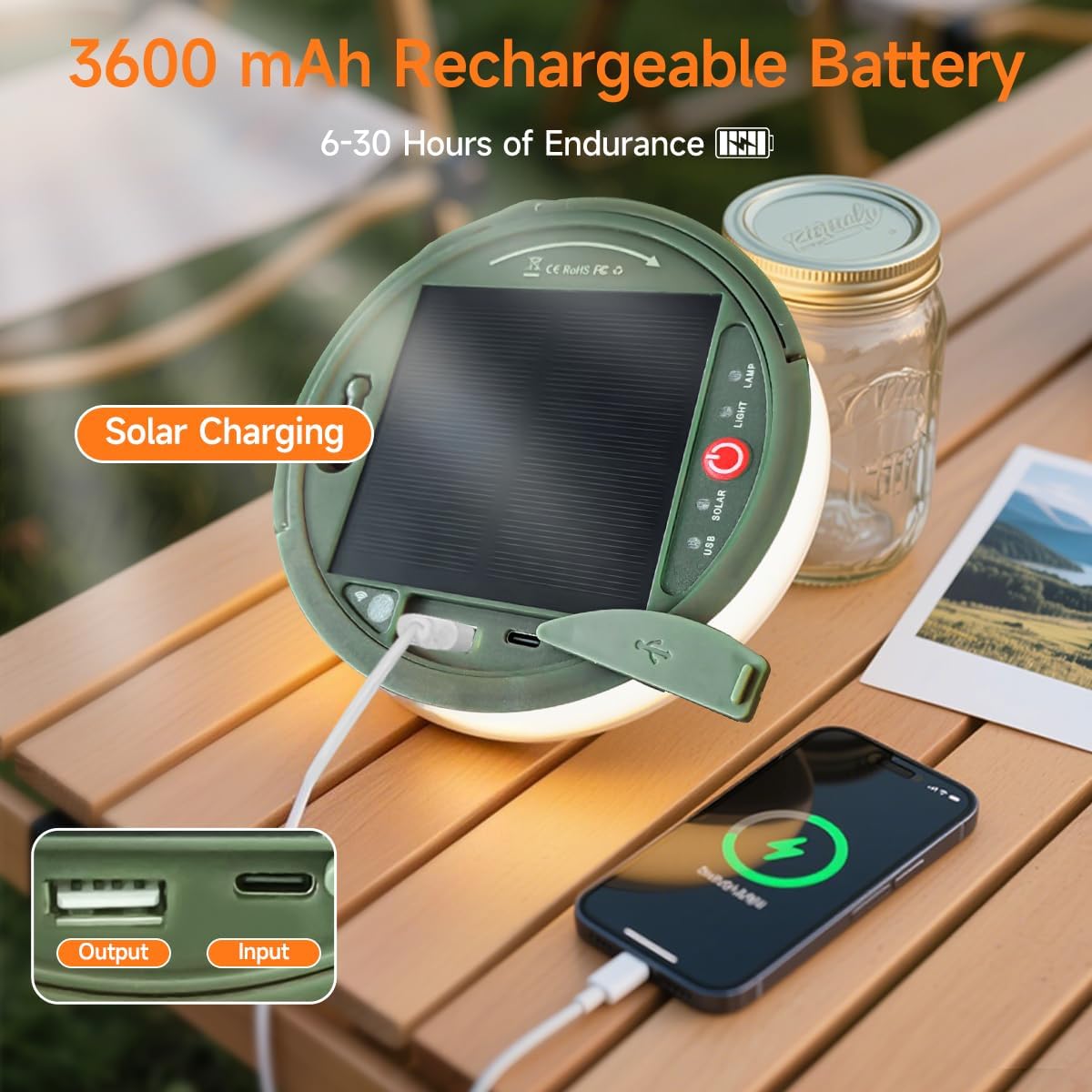 40FT Solar Camping String Lights, Rechargeable String Lights with 8 Modes, Waterproof Outdoor Lights with Delay Closure, Retractable Design & Hooks for Outdoor Patio Awning Garden Party Essentials - Image 7