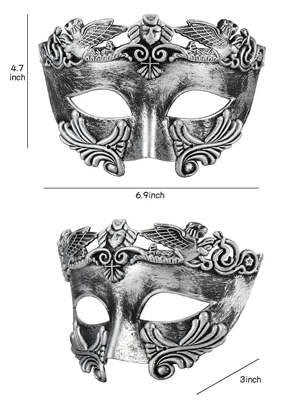 Guayma Masquerade Mask for Men/Women-Roman Greek Venetian Half Face Mask For Halloween Mardi Gras Costume Party Prom Ball (02-Silver) by Guayma - Image 3