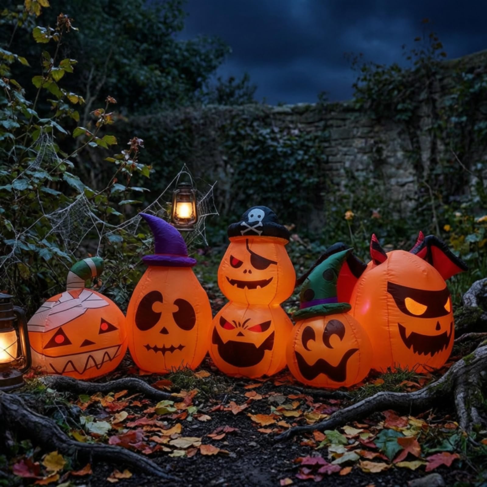Gralara Decorazione di Halloween Luminoso Zucca Gonfiabile con Personaggi Decorazione da Esterno di Halloween per Giardino