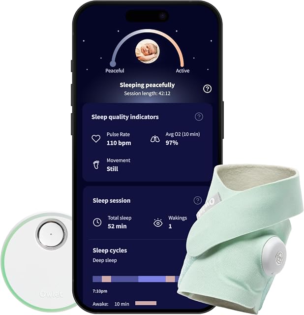Owlet Dream Sock - Smart Baby Monitor - Tracks Average Oxygen O2, Heart Rate, Real-Time Quality Trends and Sleep Routine Recommendations via App | Mint