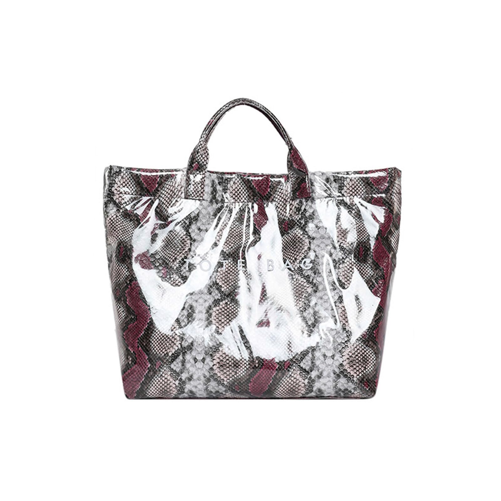 CAZSTYK Large Capacity PVC Top Handle Bag for Women with Stylish Letter Print Handbag PU Bag for and Daily Use PVC Handbag