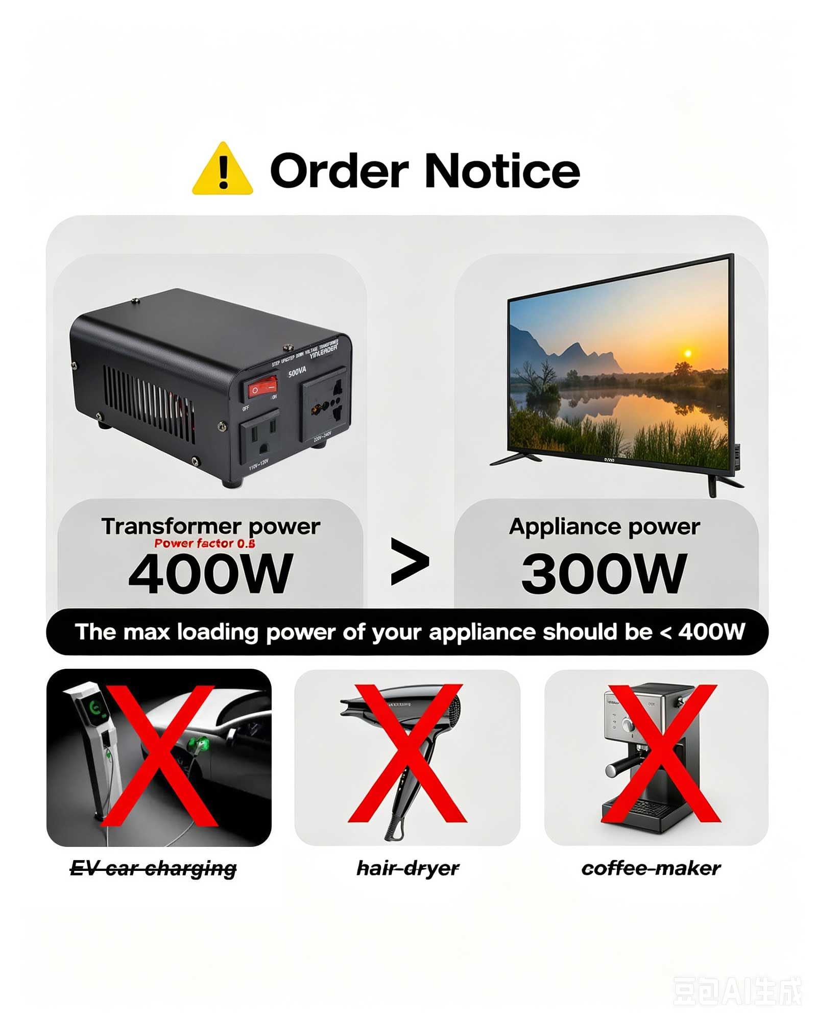 500W Voltage Transformer Power Converter 110V to 220V 220V to 110V | Yinleader Step UpDown Converter 110120 Volt - 220240 Volt wUS Power Cord [300W Continuous Power] product thumbnail 5