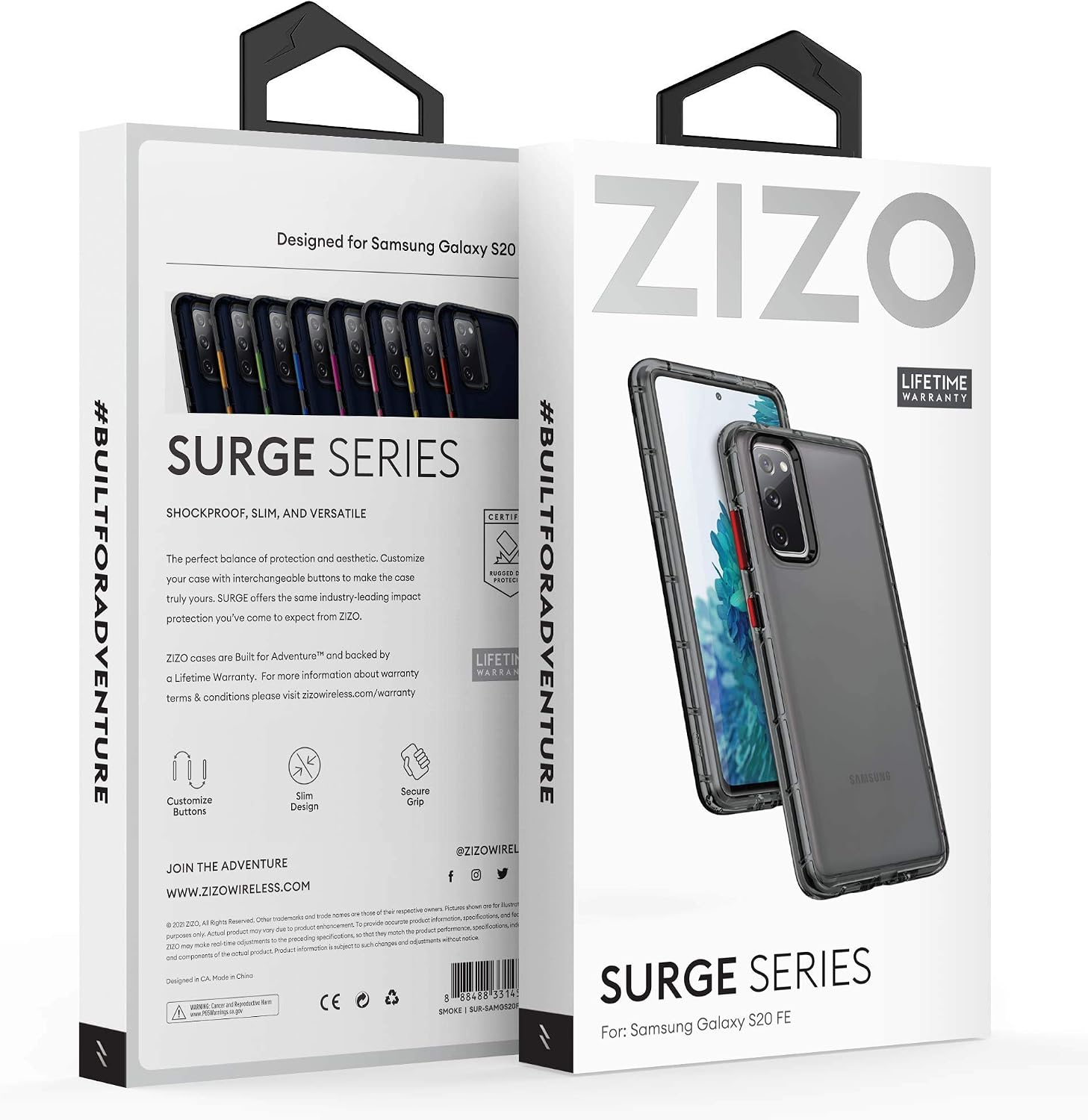 Zizo Surge Series for Galaxy S20 FE Case - Sleek Clear Case Customizable Buttons - Smoke