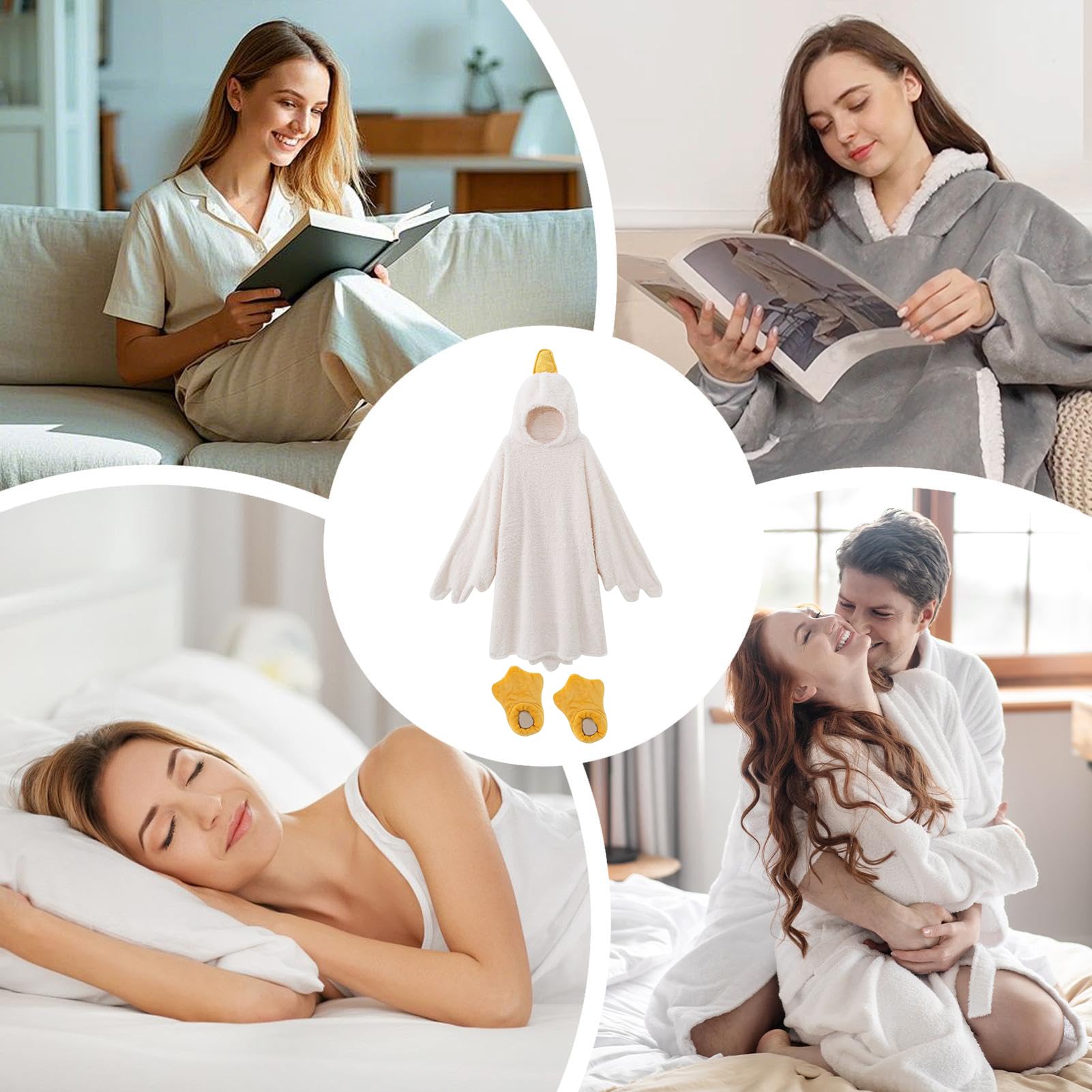 Coperta indossabile – Felpa con cappuccio con motivo d'oca, 150-185 cm, grande felpa per rilassarsi | Coperta oversize per soggiorno, camera da letto, cinema, feste notturne, riunioni di famiglia