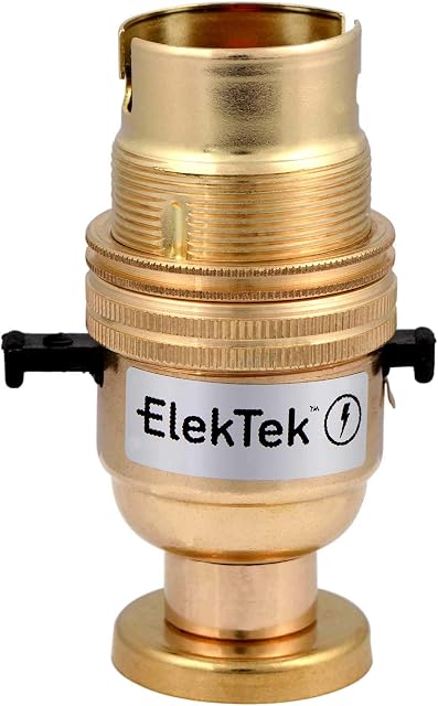 ElekTek Safety Switch Lamp Holder Half Inch with Back Plate Cover and Screws - Brass