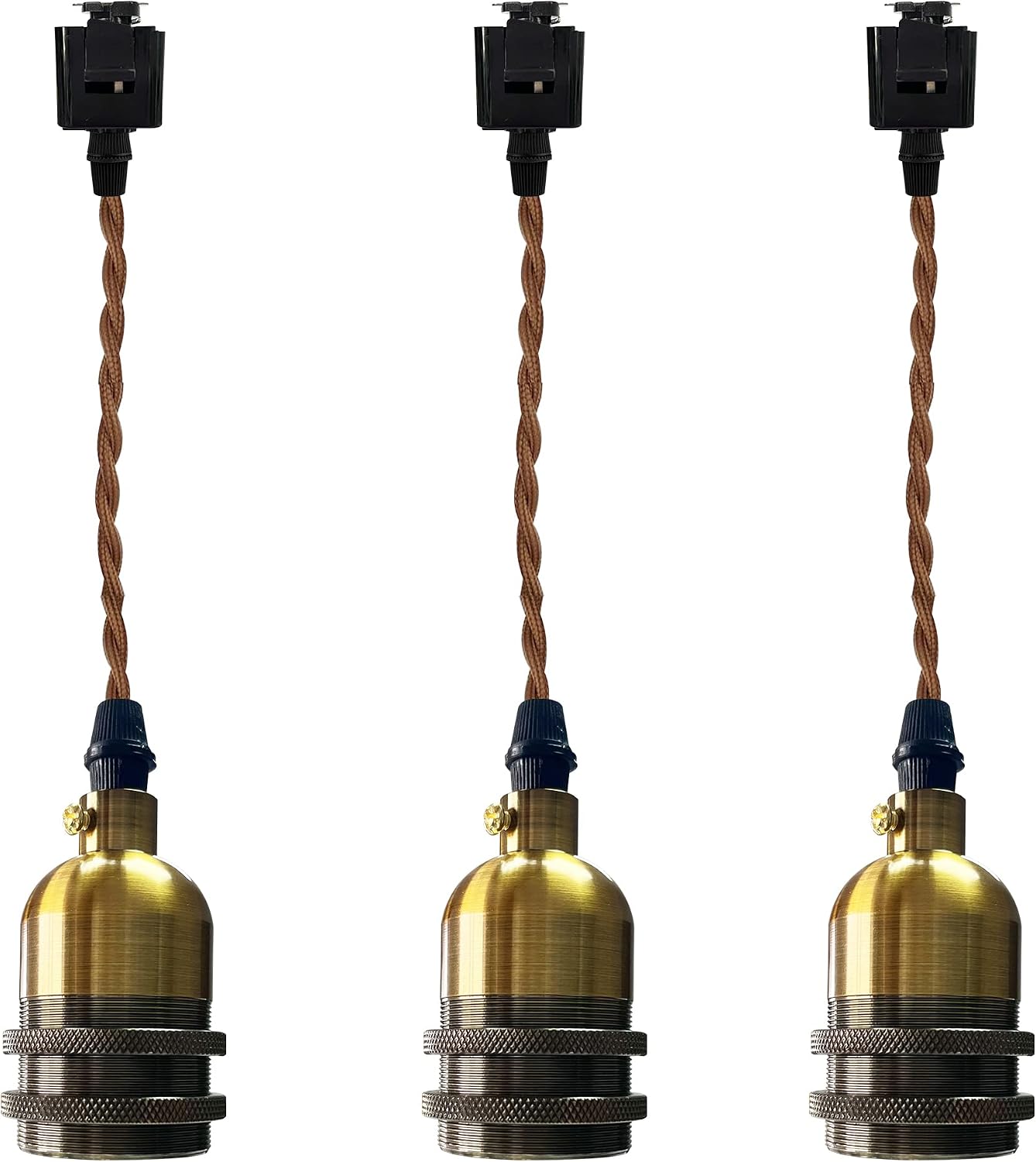 3-Pack Brass Finish E26 Mini Base J Track Light Kit 2.88 Ft Twisted Rope Lighting Vintage Design for Kitchen Home (No Bulb & Track)