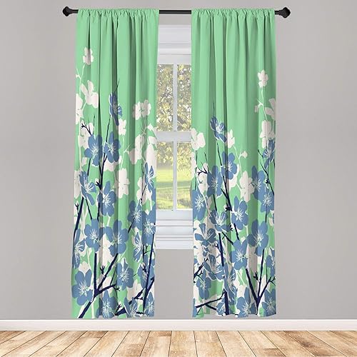 Miniatura 17 de Lunarable Cortinas de ventana mostaza, líneas curvas simétricas, rayas onduladas, damasco, diseño hippie retro, pastel, decoración ligera, juego de