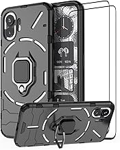 DERHAN Case for Nothing Phone (2), Shockproof Case with Ring + 2 Pieces Tempered Glass, Anti-Vibration Protective Bumper Case – Black