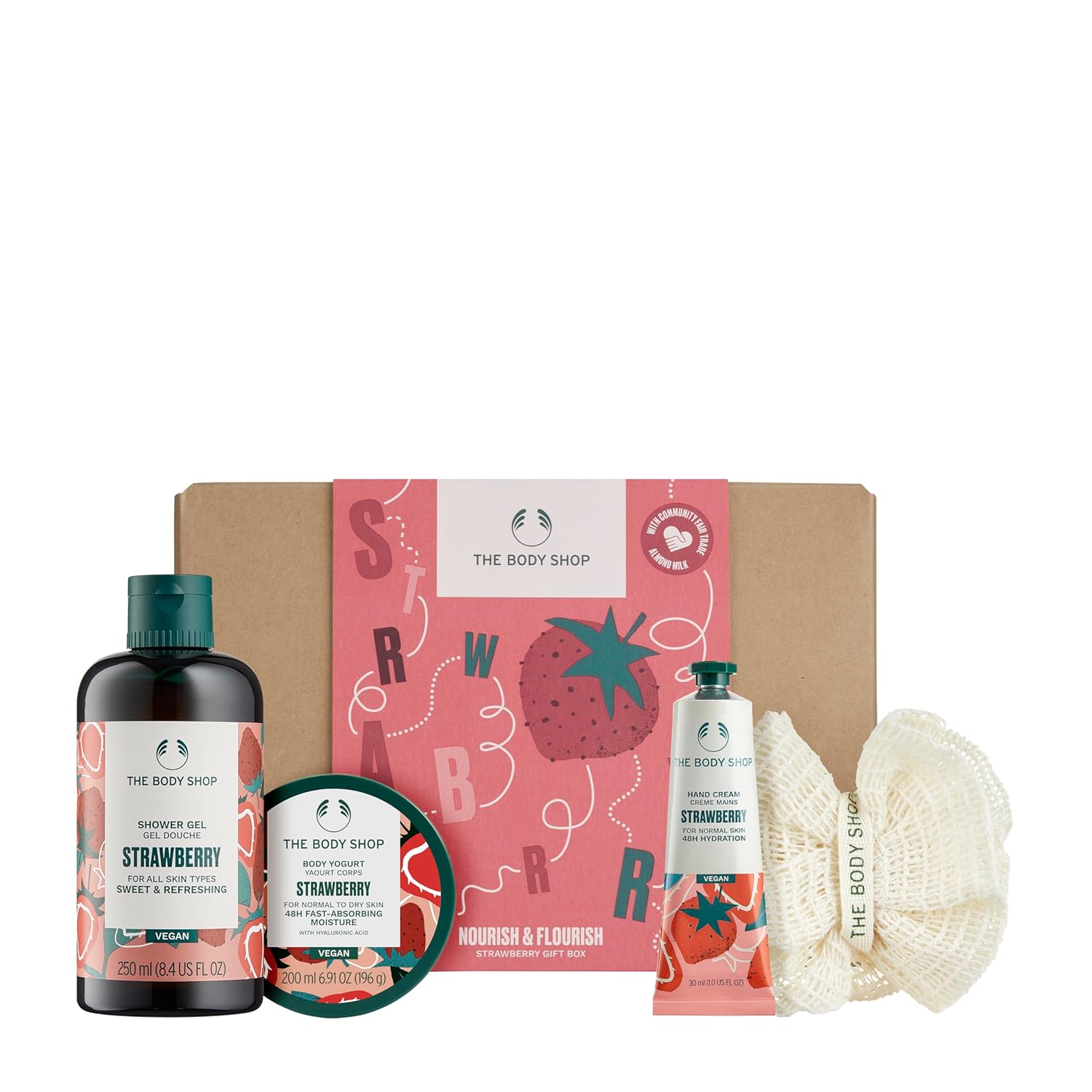 The Body Shop Nourish & Flourish Strawberry Body Care Gift Set, Vegan, 4-Piece Gift Set