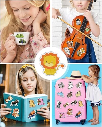 Miniatura 2 de 100 calcomanías de animales para niños, lindas calcomanías para botellas de agua, de vinilo impermeable, botella de agua, teléfono, patineta, vaso,