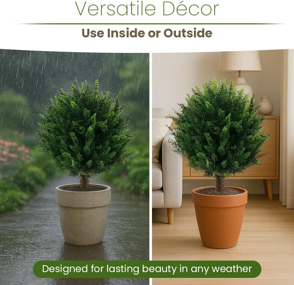 Drifton 23" Artificial Cypress Topiary Outdoor Indoor Plants 2 Pack uv Protected Pathway Poolside entryway use Inside or Outside Front Porch Decor Artificial Plants Faux Flowers for Outdoor planters