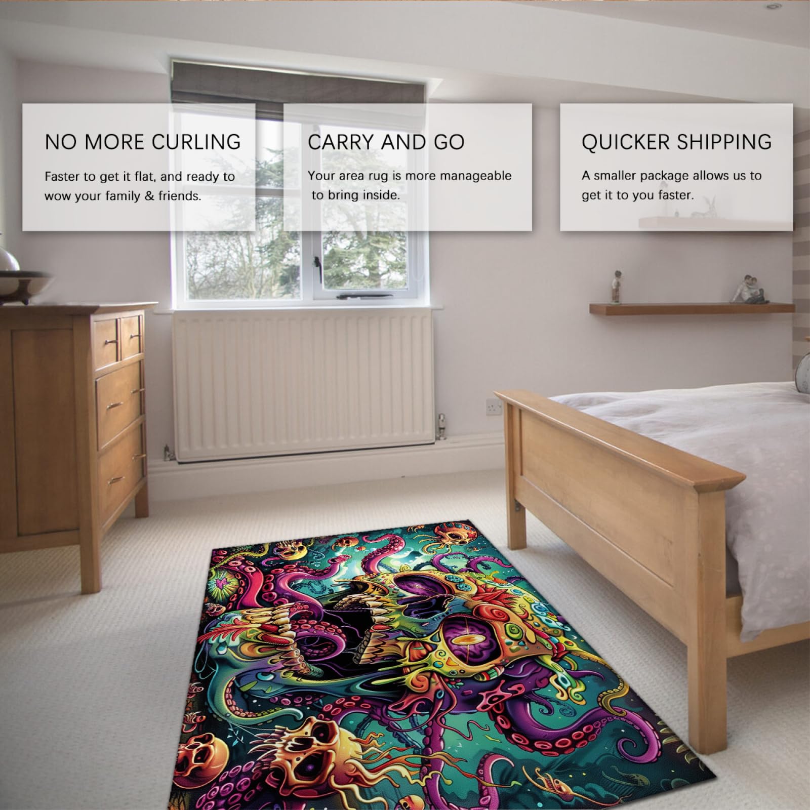 Amazon | スカルヴィンテージハロウィーン大面積ラグ180x240cm水中