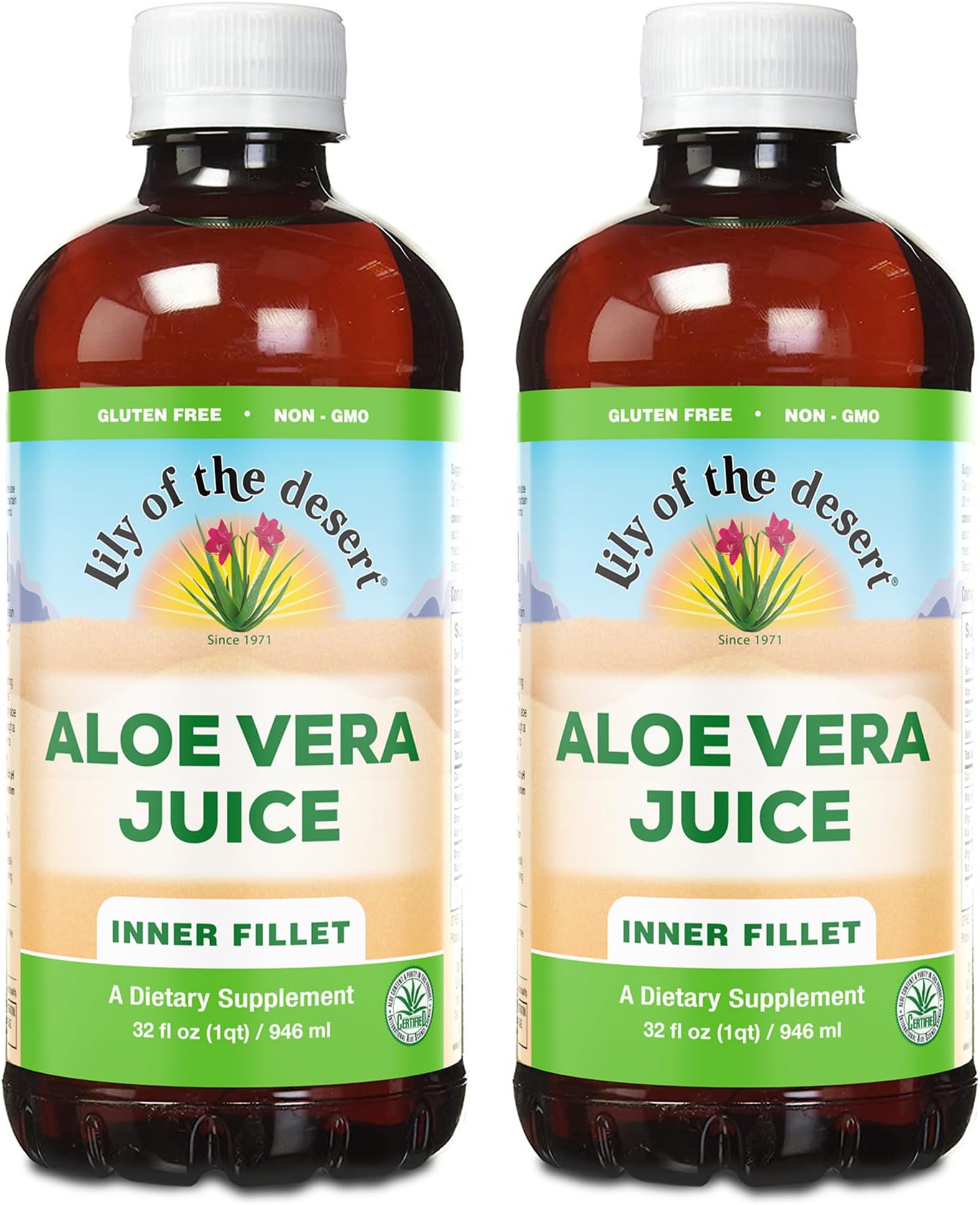 Organic Aloe Vera Juice 2-Pack – Inner Fillet, Natural Gut & Digestive Support, Stomach Relief, 32 Fl Oz Ea