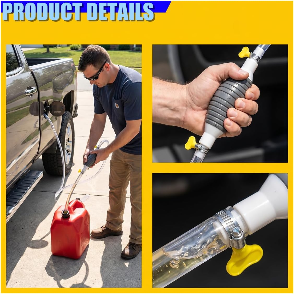 Car Multifunctional Liquid Siphon Pump, Portable Manual Fuel Transfer Hose with Clips, Universal Auto Fluid Extractor for Oil, Water, Diesel, Gasoline (1.5M-4.92FT)