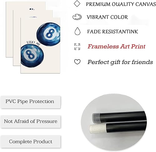 Miniatura 6 de LQOZTBX 3 piezas de arte de pared de leopardo azul marino retro de la suerte 8 bolas, póster de lienzo de beso de moda, impresiones de pintura de