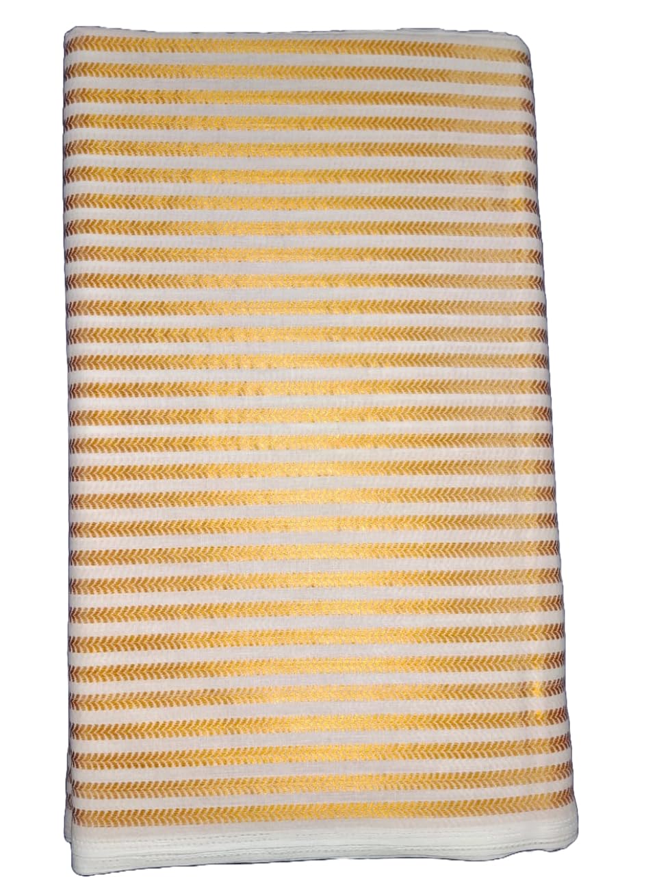 Striped Cotton Blouse Material, Gold Patti Pattern, Off-White-image-45