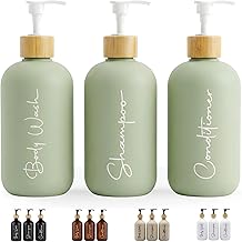 Matcha Green Bath Soap Dispenser 500 ml Set of 3 Bottles for Gel and Shampoo Conditioner Funnel for Filling This Bath Soap Dispenser is Elegant Practical and Will Keep Your Shower Tidy