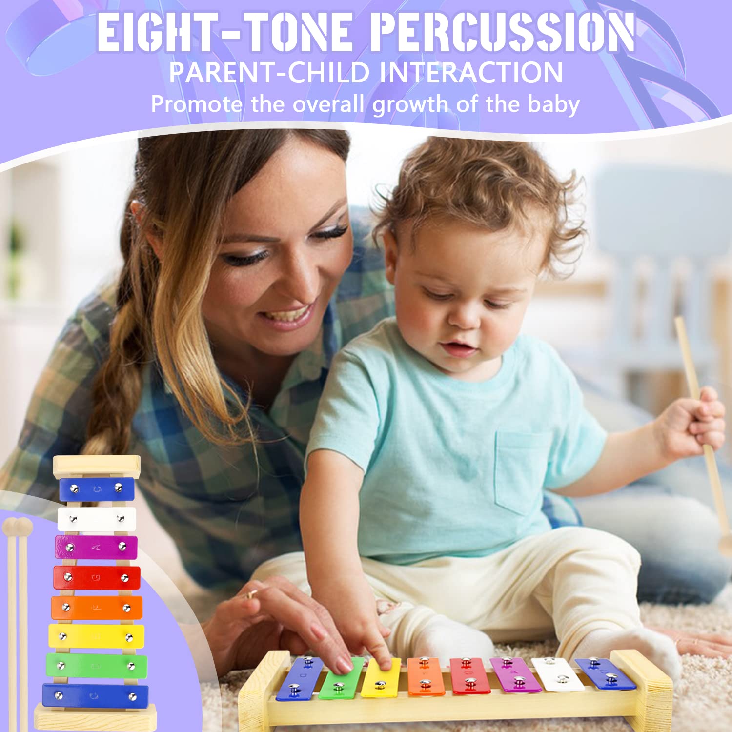 Instrumentos Musicales Infantiles Xilofono Juguetes Bebe Madera Carrillon Cromatico Escolar con Baquetas Xilofono Carillon Musical Metalofono Xilófonos Silofono Niños para Infantil Adultos (8 Tono)