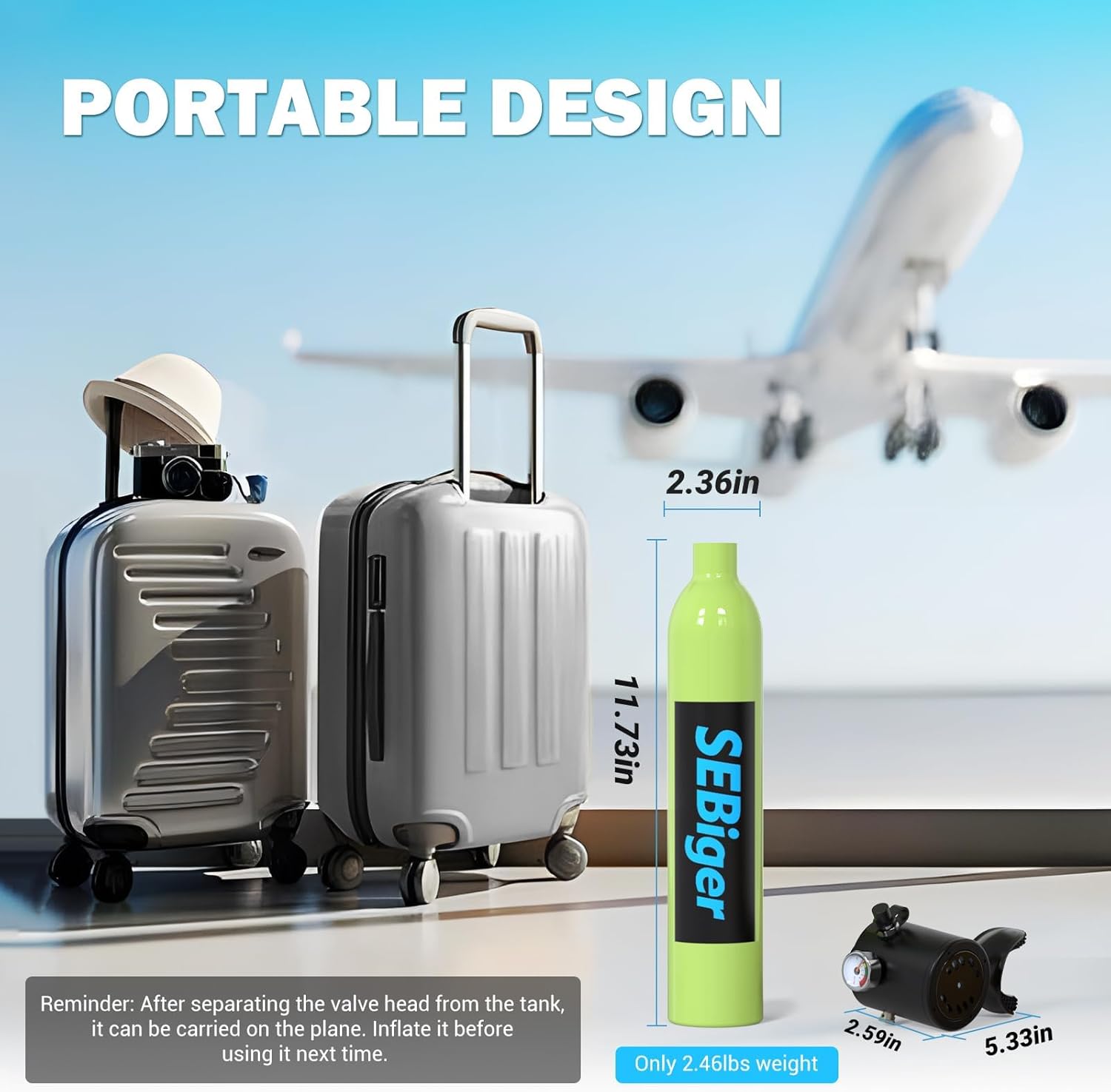 Diving Tank with DOT Certification Reusable Scuba 0.5L Pony Bottle Support Dive Time Diving Cylinder Suitable for Underwater Work/Underwater Recreation