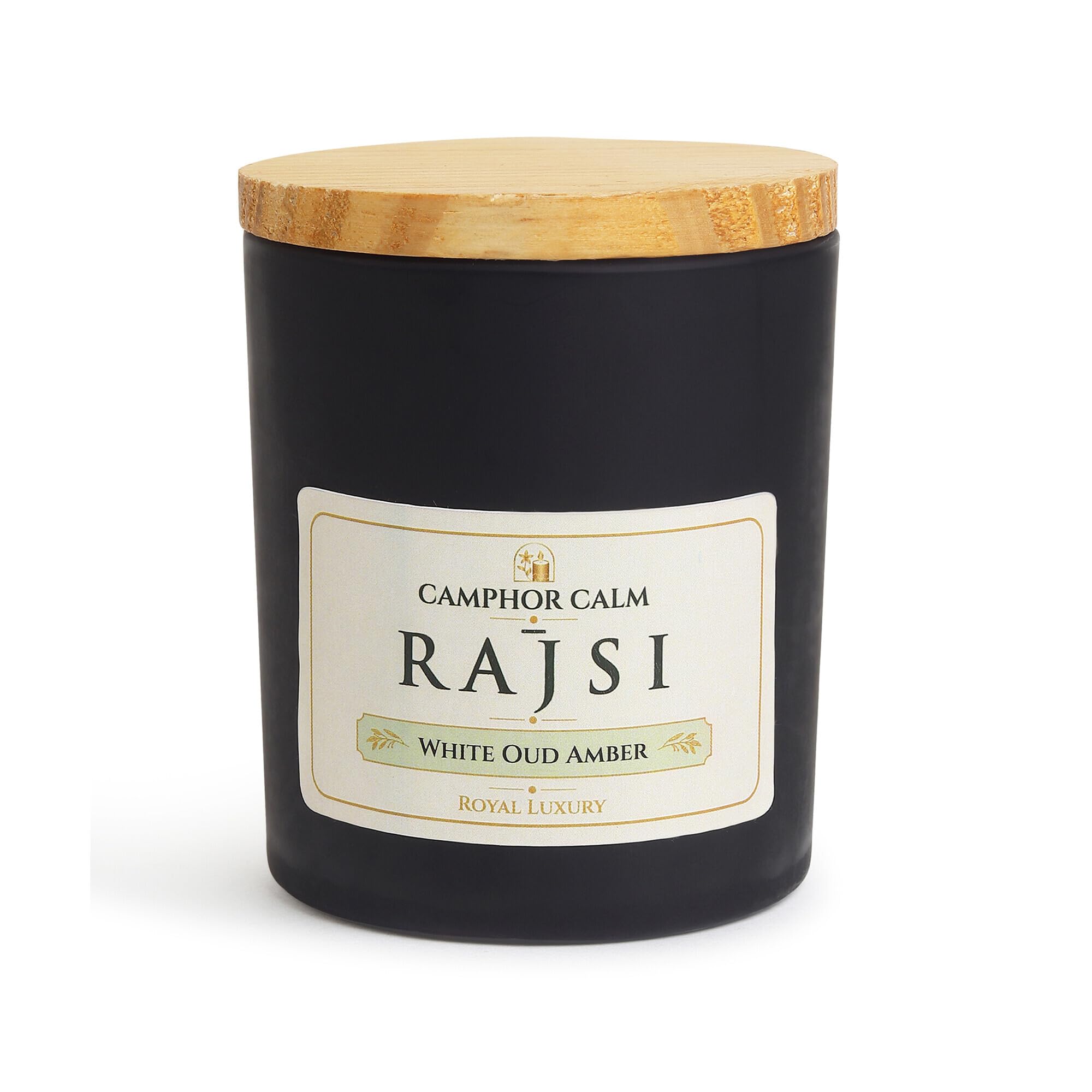 Rajsi | Camphor Infused Soy Wax Scented Candle | White Oud & Amber Fragrance | Luxury Home Fragrance Candle-image-18