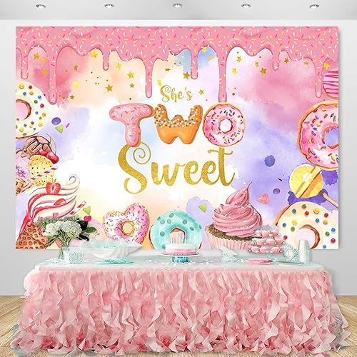 Miniatura 3 de Sensfun Donut Two Sweet Birthday - Telón de fondo para niñas, decoración de fiesta de segundo cumpleaños, fondo de fotografía, dona, helado,
