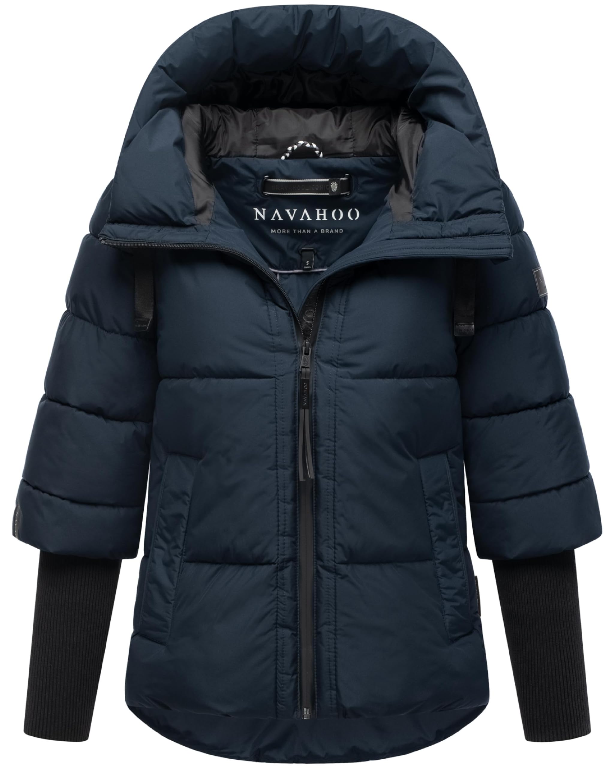 Navahoo Women's Navy Modern Winter Jacket Warm Quilted Jacket With Hood And Ribbed Knit Sleeves Lotusherz Xiv Xs-3Xl, S