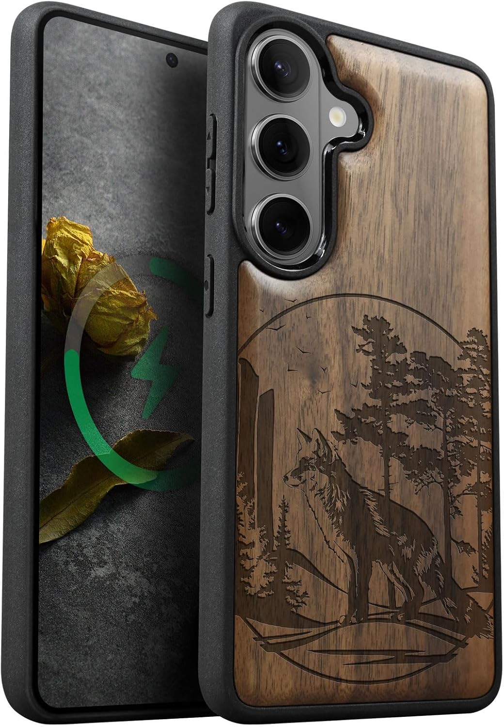 Carveit Magnetic Wooden Case for Samsung Galaxy S26 Case 2026, TPU Shockproof Cover & Wood Artisan Engraved, Compatible with MagSafe Wireless Chargers (A Journey Through The Forest) Walnut