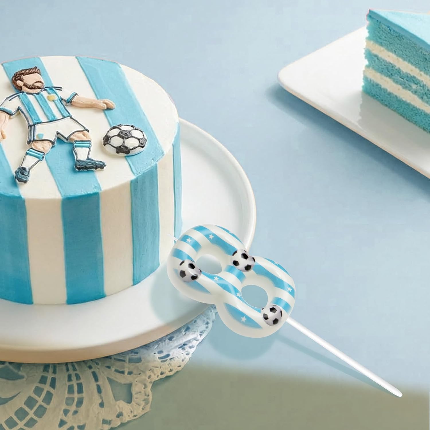 Soccer Themed Birthday Candles, Number Candles for Birthday Party Cake Decoration Supplies (Blue, Number 8)