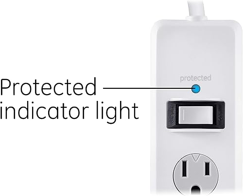 Miniatura 6 de GE - Protector de sobretensión de 6tomas, extensión de 20pies, multicontactos, 800julios, enchufe plano, tapas de seguridad de cierre por torsión,