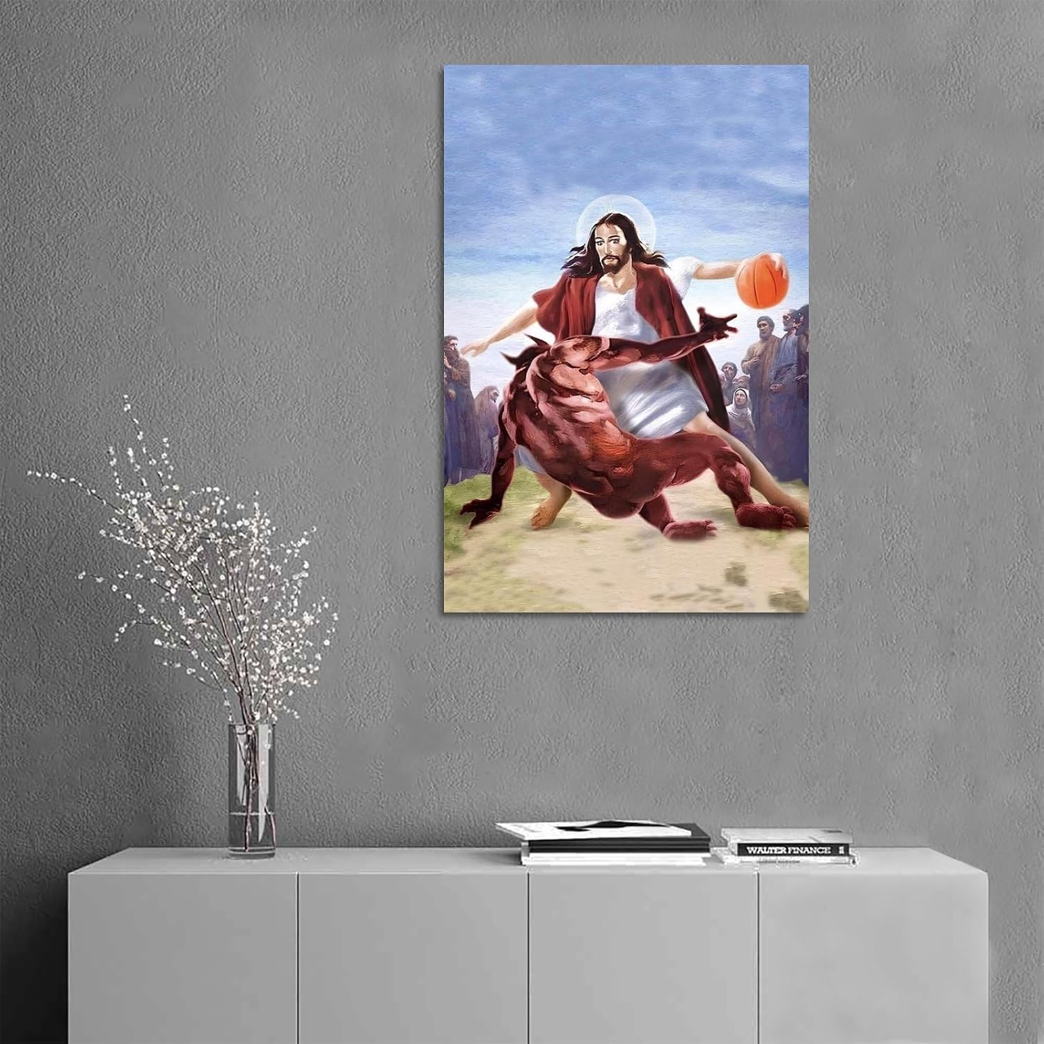 Jesus Vs Satan in Basketball Poster Funny Christain Canvas Art Poster And Wall Art Picture Print Modern Family Bedroom Decor Posters 24x36inch(60x90cm)