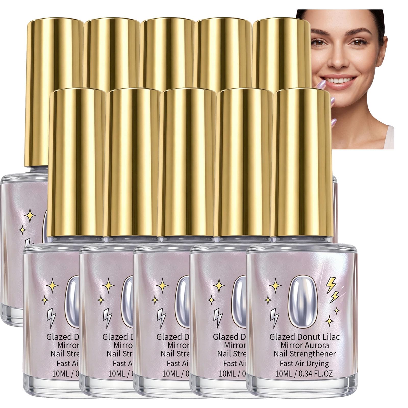Vernis à ongles aurore miroir lilas beignet glacé, renforçateur d'ongles haute brillance à séchage rapide violet irisé, finition de manucure lisse et brillante, cadeaux de bricolage (10PCS)