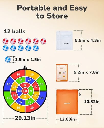 Miniatura 6 de JoyCat 29" Large Dart Board for Kids, Double-Sided Velcro Dart Board with 12 Sticky Balls, IndoorOutdoor Sport Fun Party Play Game Toys, Christmas