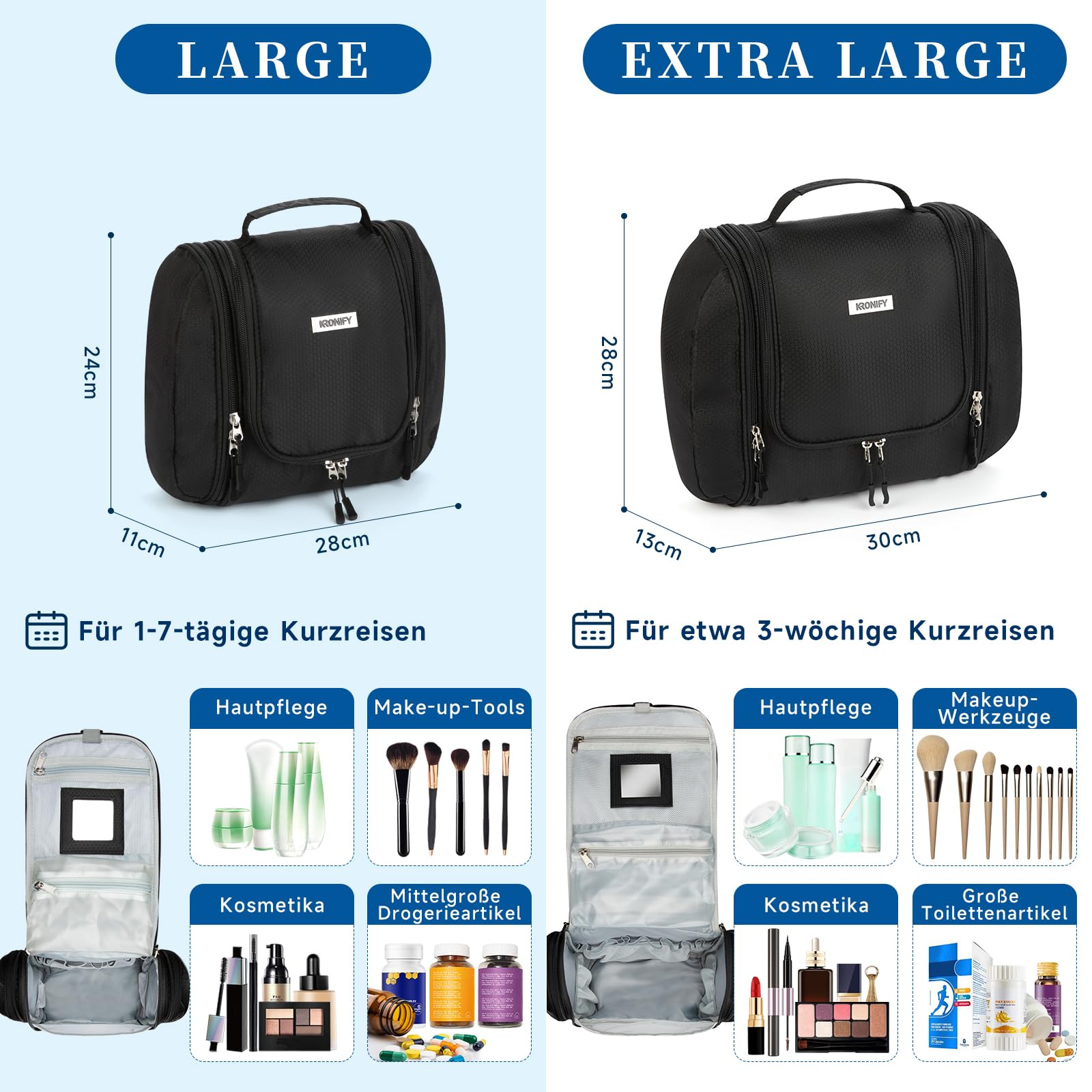 grande beauty case premium da appendere con specchio | Beauty case da donna con gancio | Beauty case da uomo | Beauty case da donna | Borsa per cosmetici grande, Nero XL, xl, Pratico
