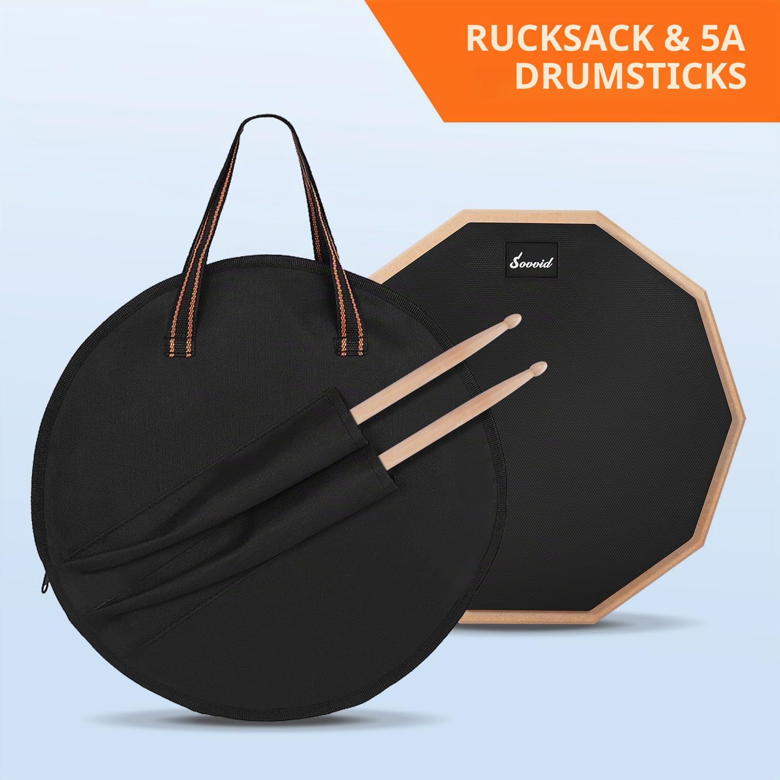12 Zoll Drum Pad und 5A Drum Sticks, Doppelseitiges Snaredrum-Übungspad für Drummer, Silent Practice Drum Pad mit Aufbewahrungstasche - Schwarz