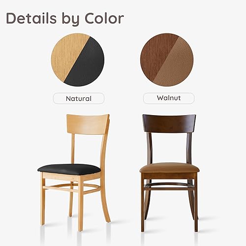 Miniatura 6 de Livinia Mint - Juego de 2 sillas de comedor, asiento tapizado de piel sintética de roble malasio sólido, sillas laterales rectas (natural)