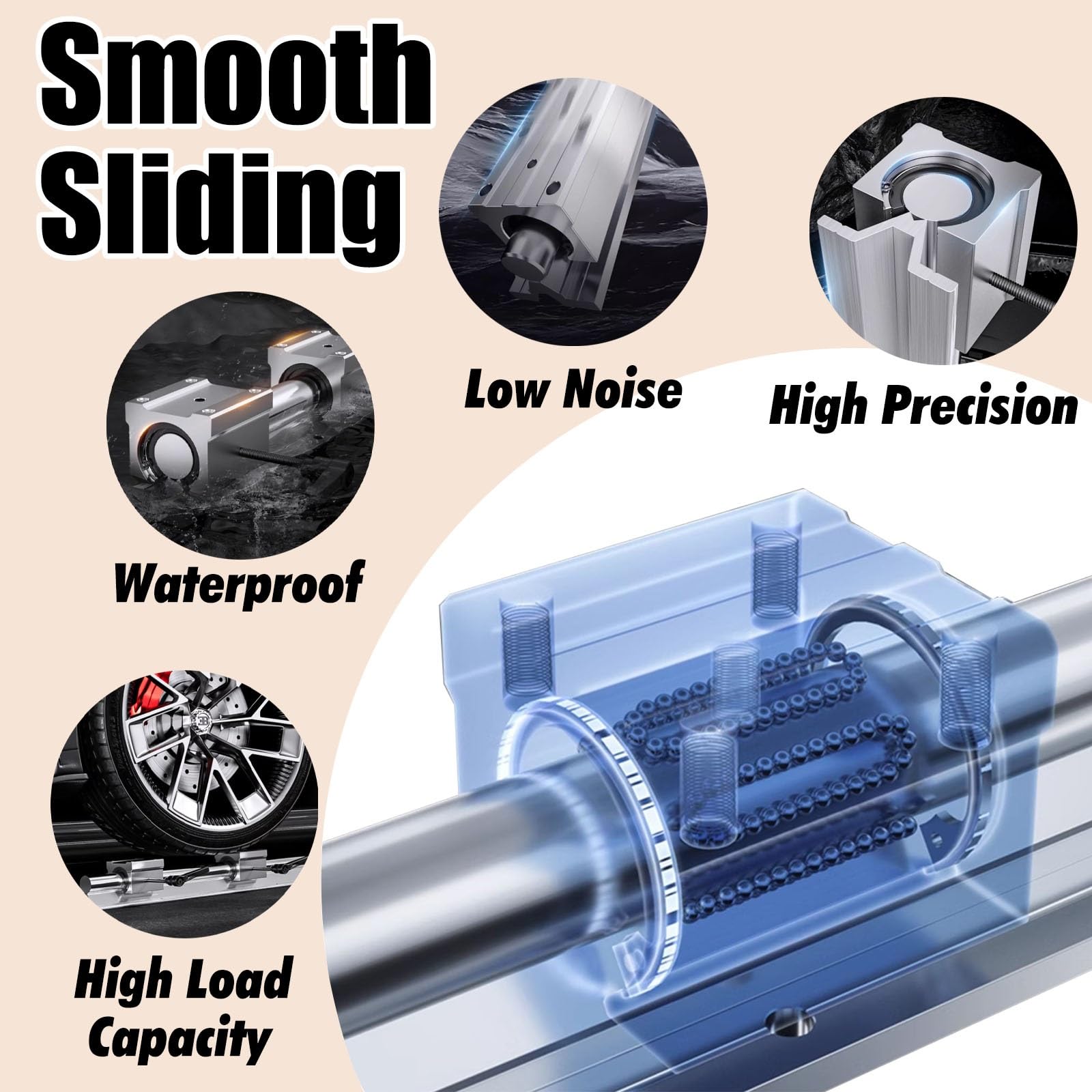 Corredera de riel lineal resistente, bloque de rodamiento de carro de baja fricción y pista deslizante totalmente compatible para impresoras 3D, equipos CNC, máquinas automatizadas (2 piezas, longitud