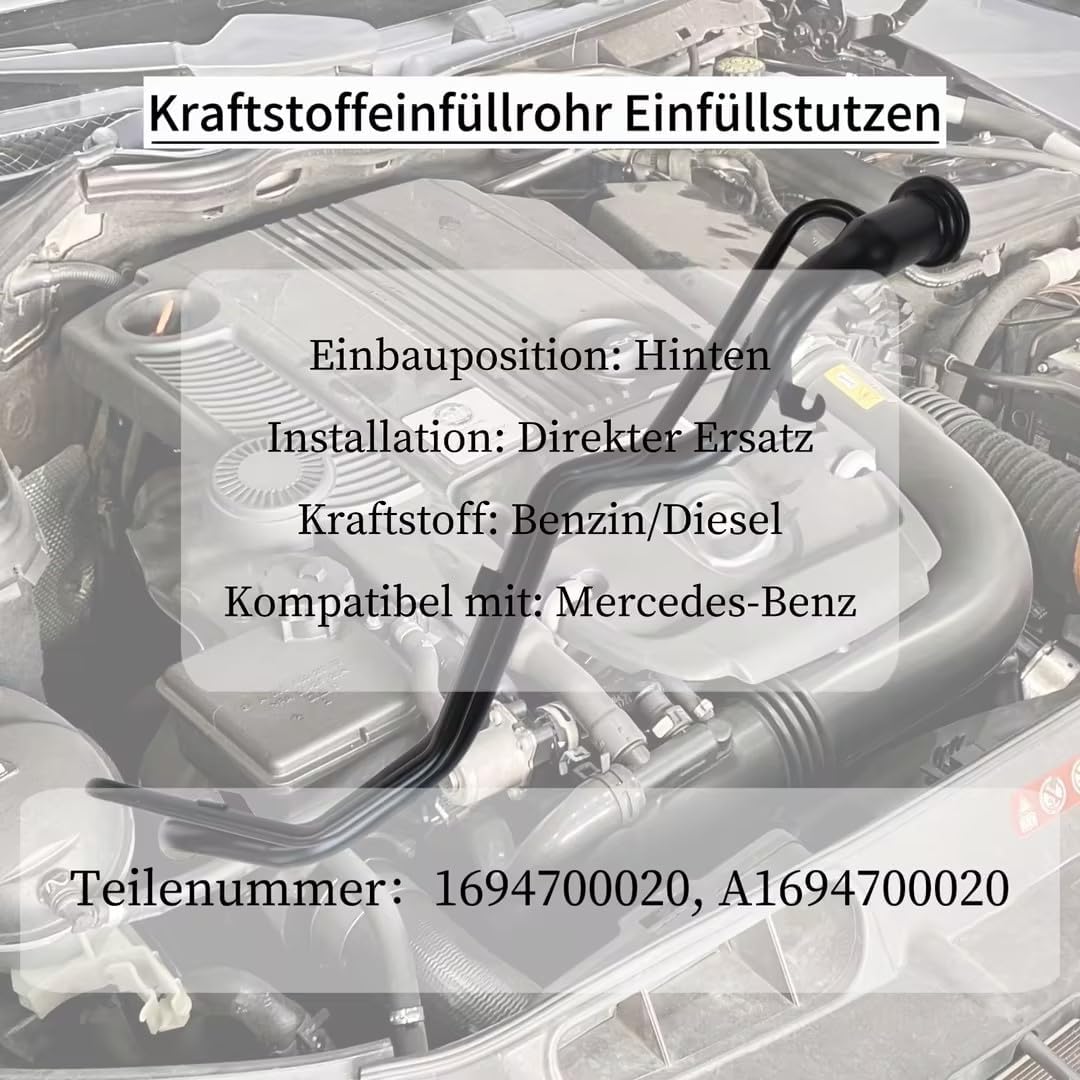 Kraftstoffeinfüllrohr Kompatibel mit Mercedes A-Klasse W169 A150 A160 A170 A180 A200 E-CELL 2004-2012 1694700020 A1694700020