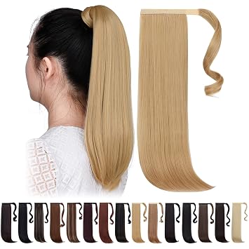 Clip Ponytail Blonde Wrap Around Ponytails Extensions 18" 4.2 Oz Synthetic Girls Clip In Pony Tail Hair Piece Women