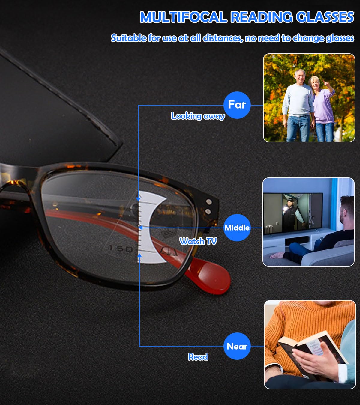 KOOSUFA Gleitsichtbrille Progressive Multifokus Lesebrille Damen Herren Anti-Blaulicht Federscharnier TR90 Rahmen Retro Lesehilfe Arbeitsplatzbrille 1,0 1,5 2,0 2,5 3,0 3,5