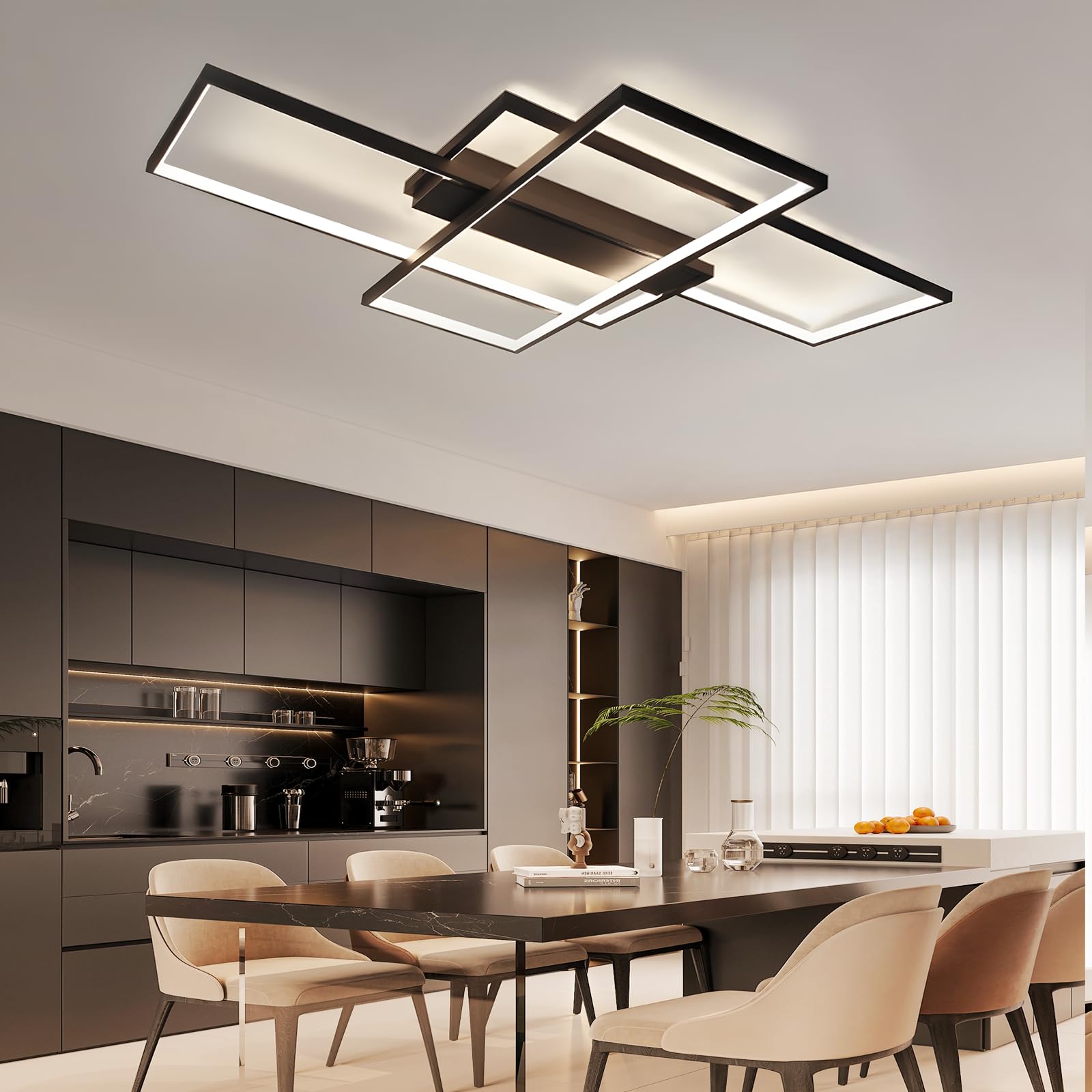GBLY Deckenlampe LED Deckenleuchte Wohnzimmer 100cm Dimmbar Wohnzimmerlampe | 88W Schwarz Modern Rechteck Schlafzimmerlampe groß Geometrisch Schlafzimmer Büro Küche lampe Fernbedienung