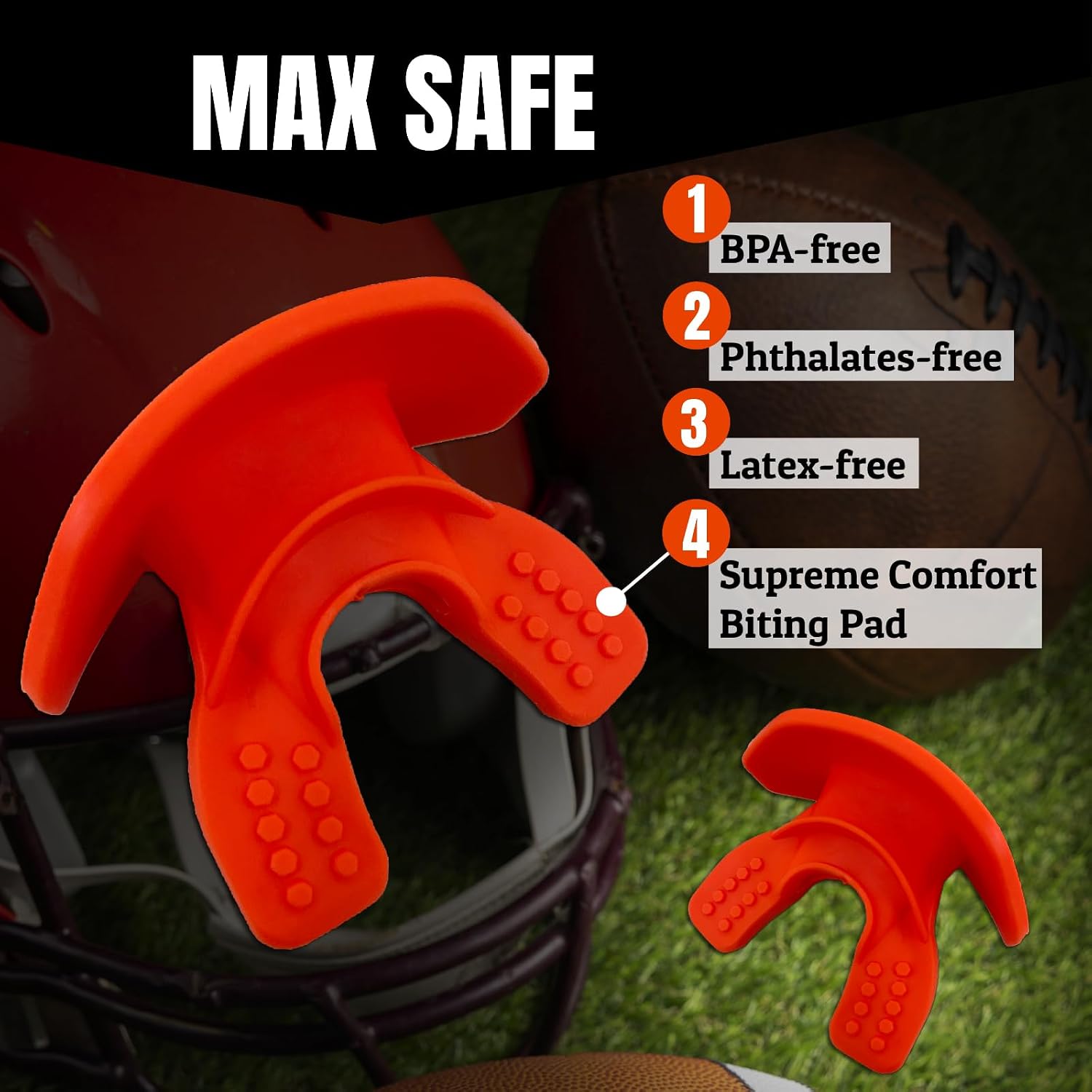 O Shield Drip Football Backplate with Orange Mouthguard, Backplate Football with Mouthguard, Sold by Package, Adult Fit