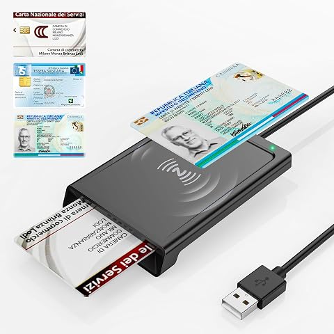 USB Lettore CIE 3.0 Carta d'identità Elettronica e Tessera Sanitaria Italiana,Lettore Smart Card Firma Digitale Lettore NFC Lettore Smart contatto e contactless CIE/CRS/CNS per PC Windows 10 11 Linux