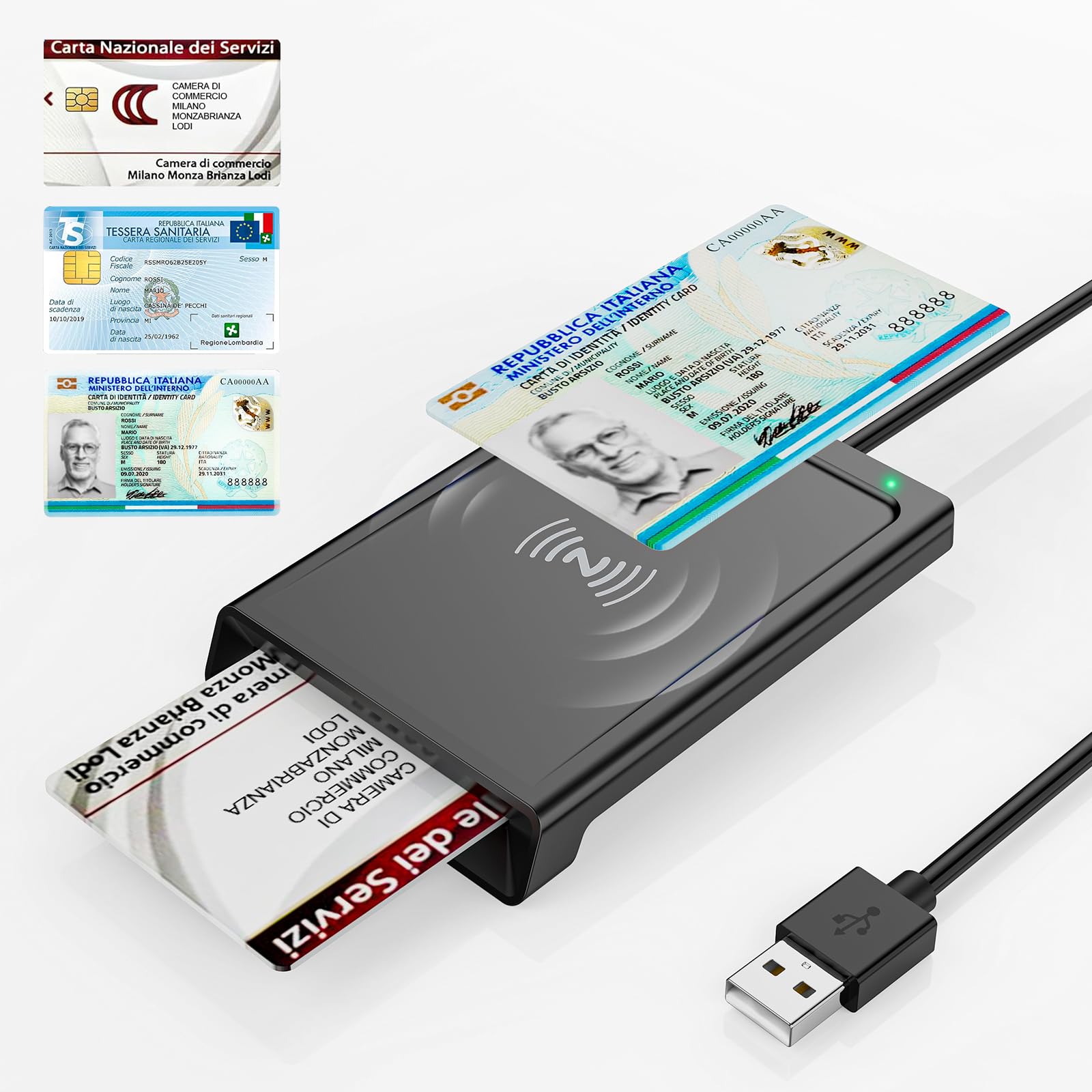 USB Lettore CIE 3.0 Carta d'identità Elettronica e Tessera Sanitaria Italiana,Lettore Smart Card Firma Digitale Lettore NFC Lettore Smart contatto e contactless CIE/CRS/CNS per PC Windows 10 11 Linux
