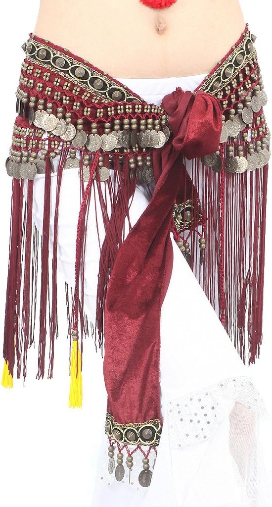 Women's Belly Dance Tribal Hip Scarf with Fringe Coins Flannel - Image 5