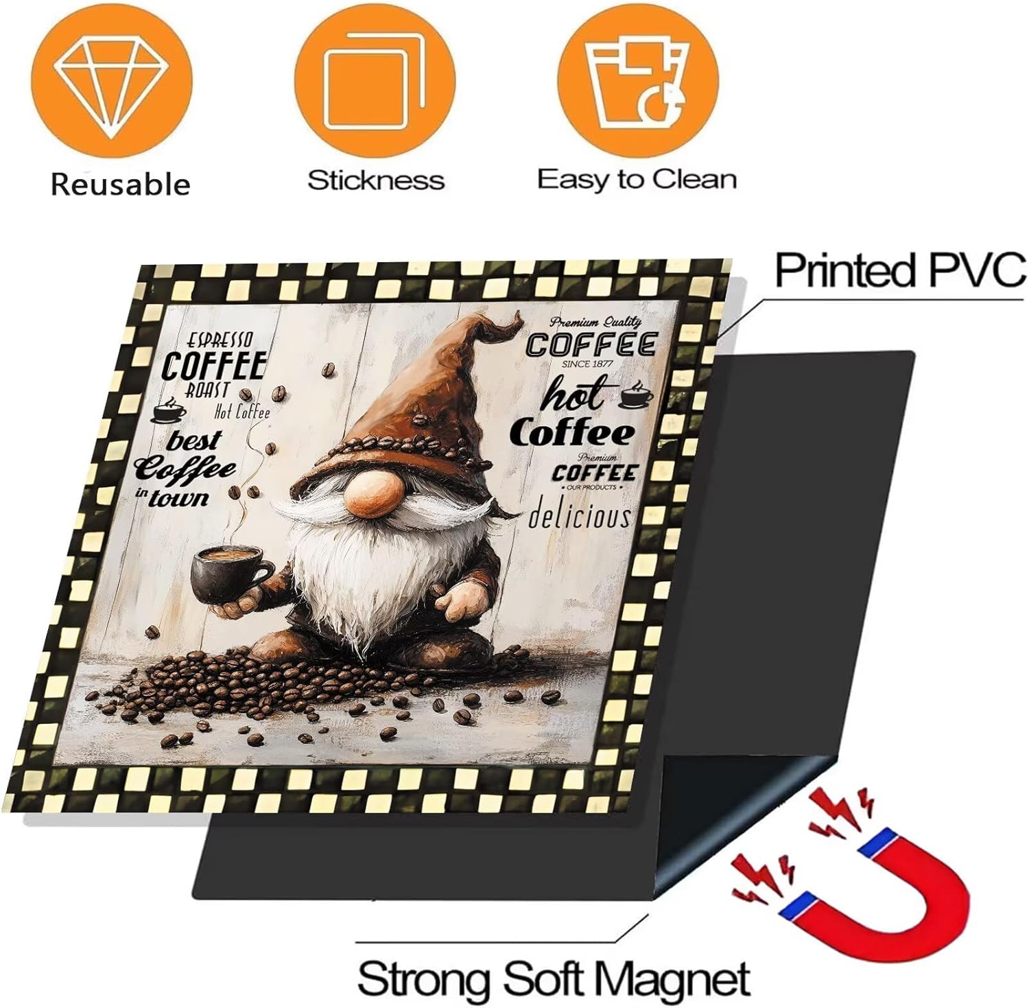 Generic Coffee Gnome Magnet Cafe Art Dishwasher Door Cover Kitchen Decor, Funny Vintage Coffee Panels Fridge Magnetic, Retro Plaid Refrigerator Magnets Decals, Home Appliance Sticker 23x26