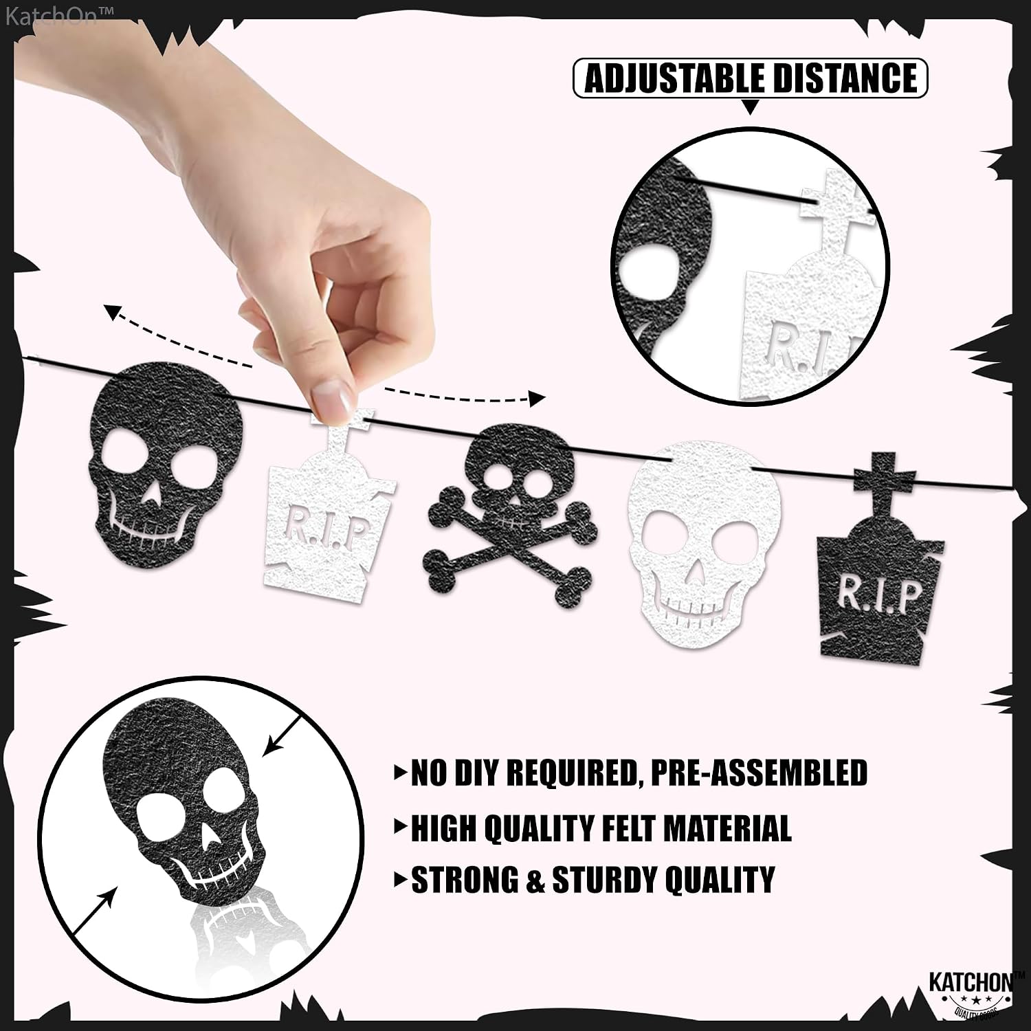 KatchOn, Black and White Skull Garland - 13 Feet, No DIY | halloween Garland for Skull Decorations | Halloween Decorations Indoor | Gothic Decor | Death to My 20s Birthday Party Decorations