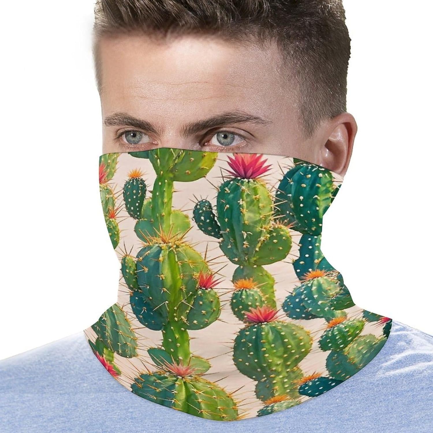 Green Cactus Pattern Neck Gaiter Bandana Windproof Breathable Face Mask Cover Face Cover Cold Weather Gator Scarf Winter Neck Warmer Gaiter Half Balaclava Scarf Mask for Men Women